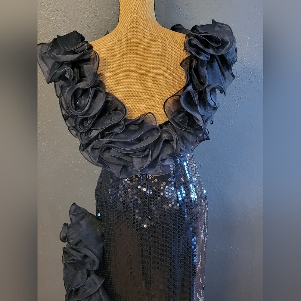 Alyce Designs Vintage 80s Black Sequined Full-Length Dress Size 12 - Picture 4 of 14